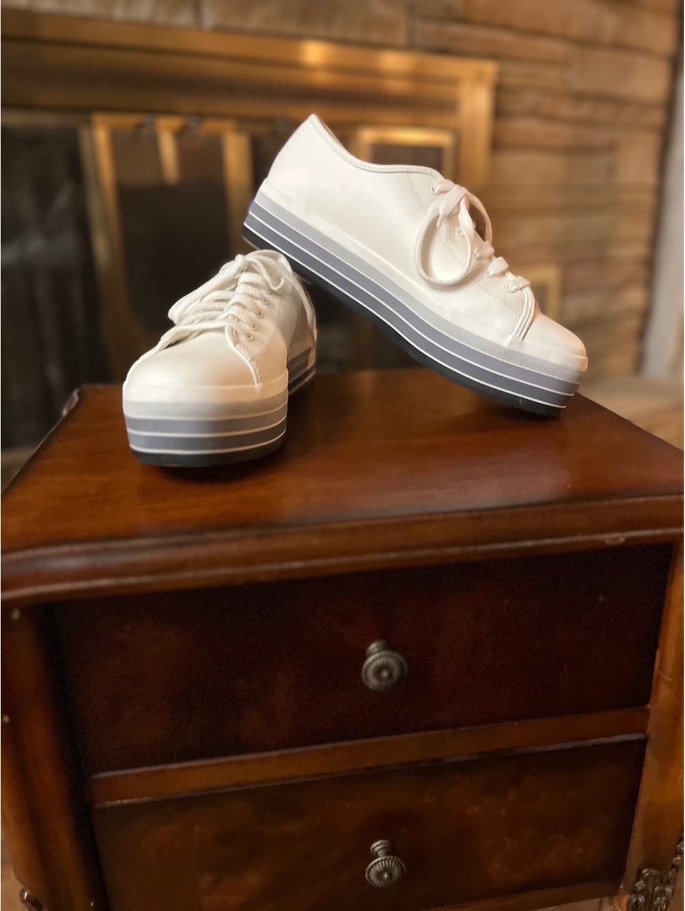 Keds Triple Up Leather Platform Sneakers White Grey Gradient Ombre Women's 10